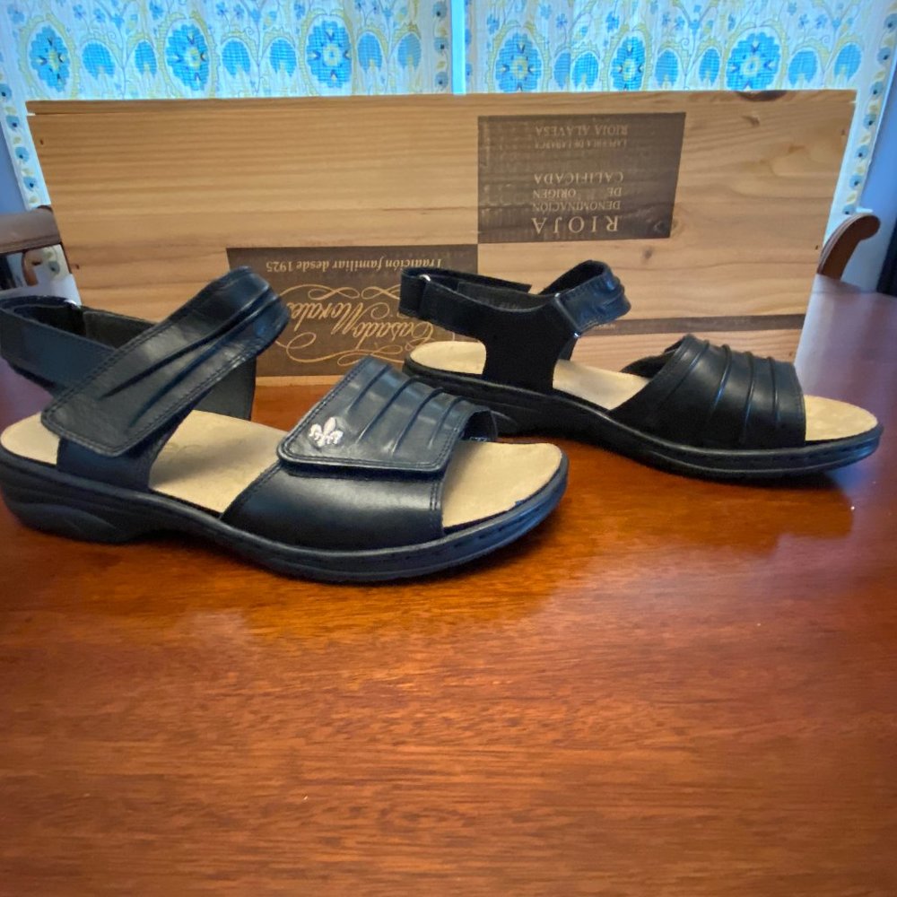 Rieker Women's Black Leather Adjustable Strap Sandals - Picture 3 of 16